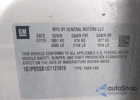 2016 Chevrolet Cruze Limited 1Lt Auto from USA, damaged, VIN 1G1PE5SB1G7121819